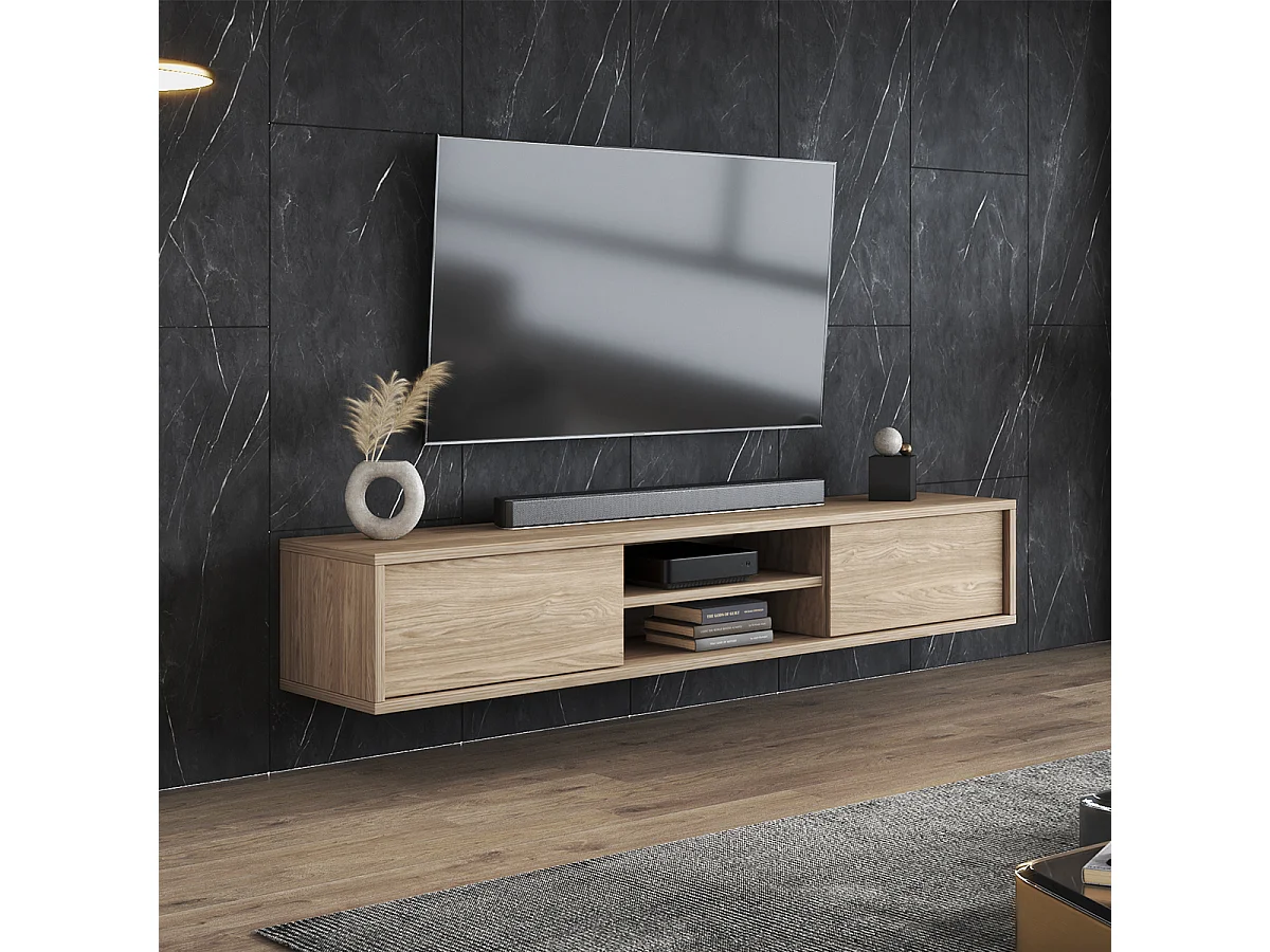 Meuble TV mural 2 portes 180 cm Idra Bois