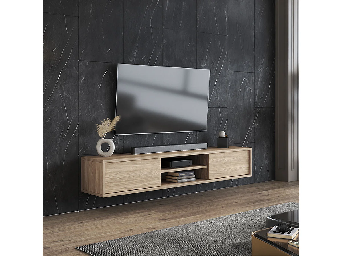Meuble TV mural 2 portes 180 cm Idra Bois