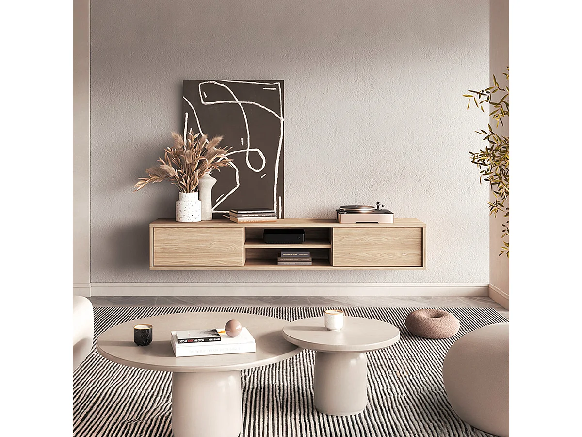 Meuble TV mural 2 portes 180 cm Idra Bois