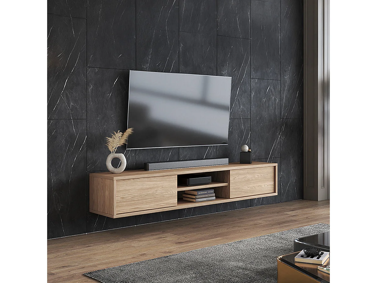 Meuble TV mural 2 portes 180 cm Idra Bois