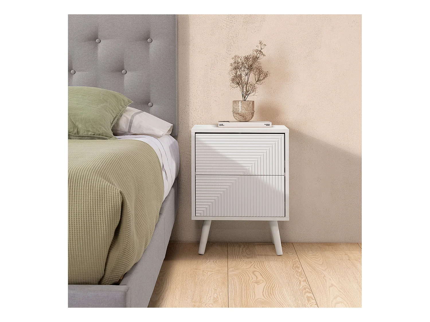 Nachttisch Telmo 2 schubladen Weiß
