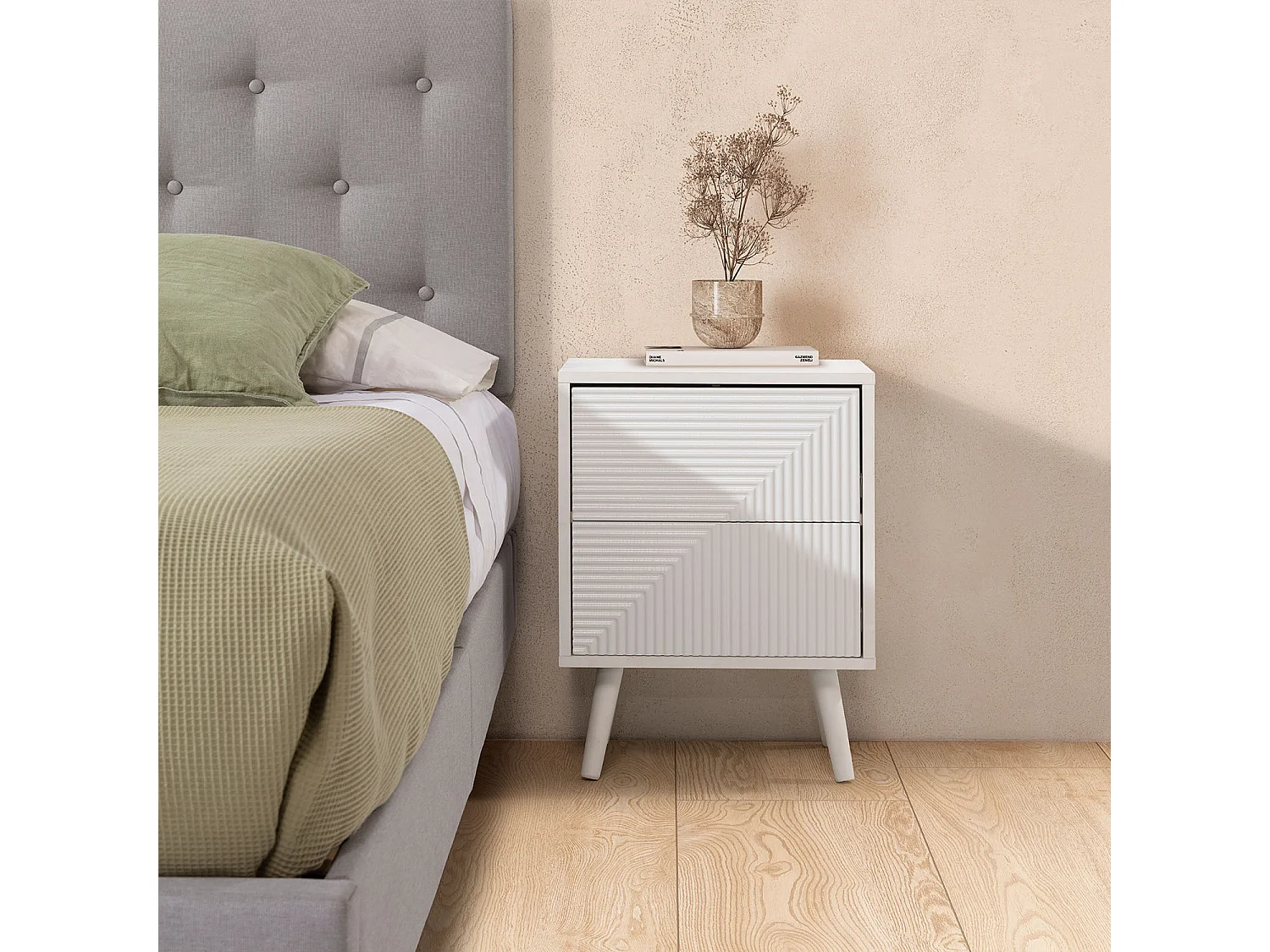 Table de chevet Telmo 2 tiroirs couleur Blanc