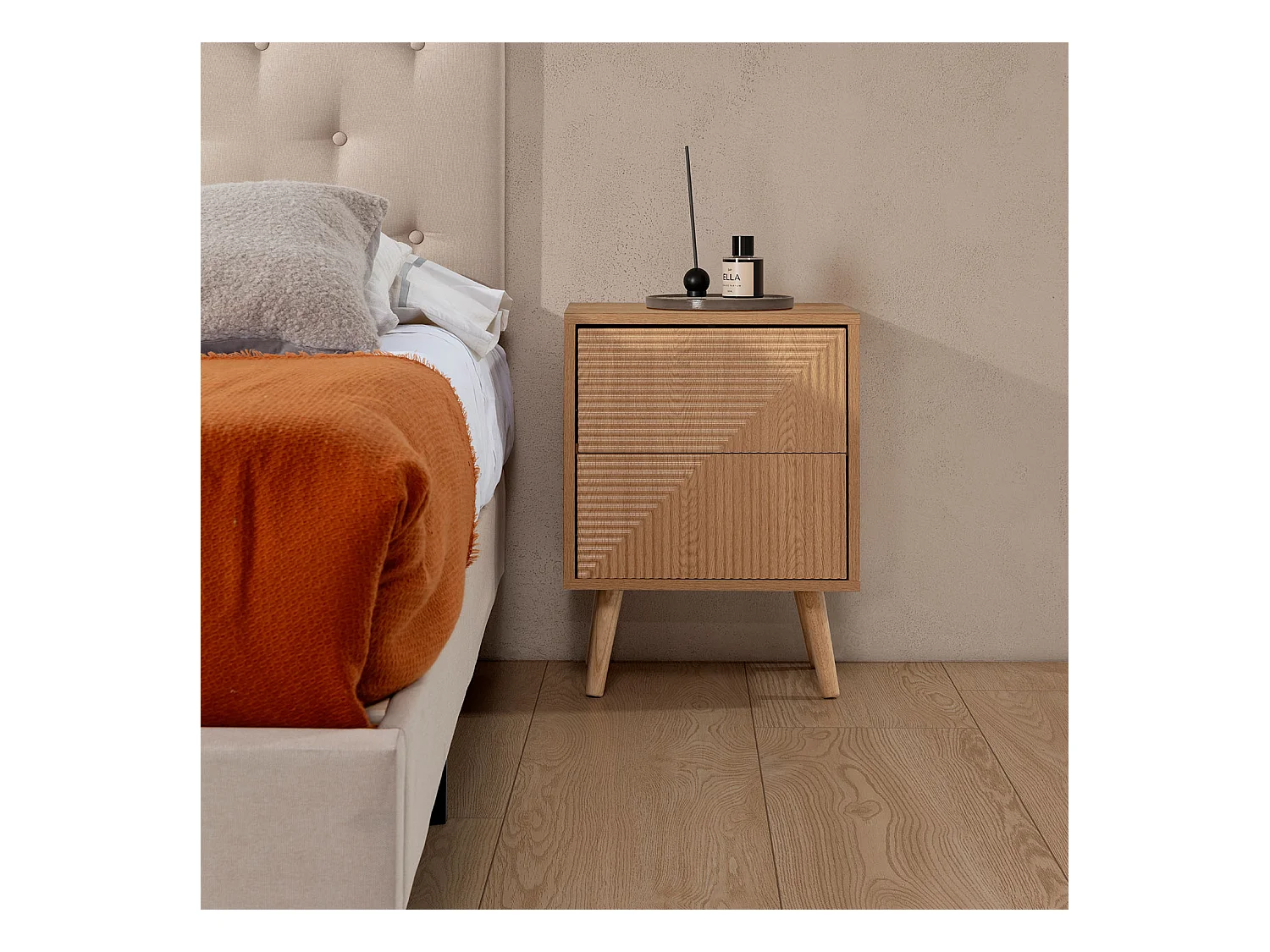 Table de chevet Telmo 2 tiroirs couleur Chêne