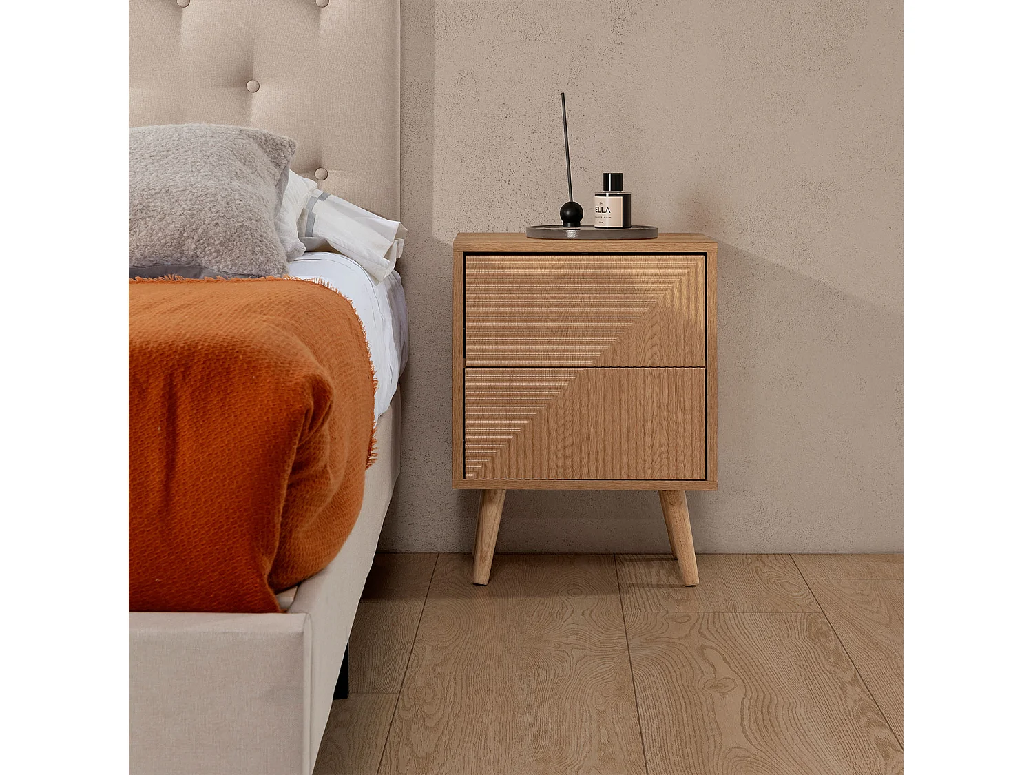 Table de chevet Telmo 2 tiroirs couleur Chêne