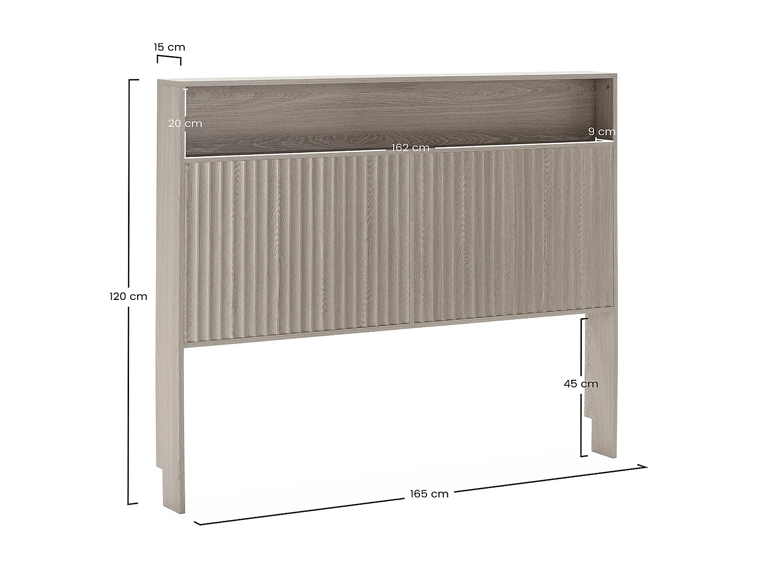 Testata letto Lluvia 165 cm con contenitore colore Rovere