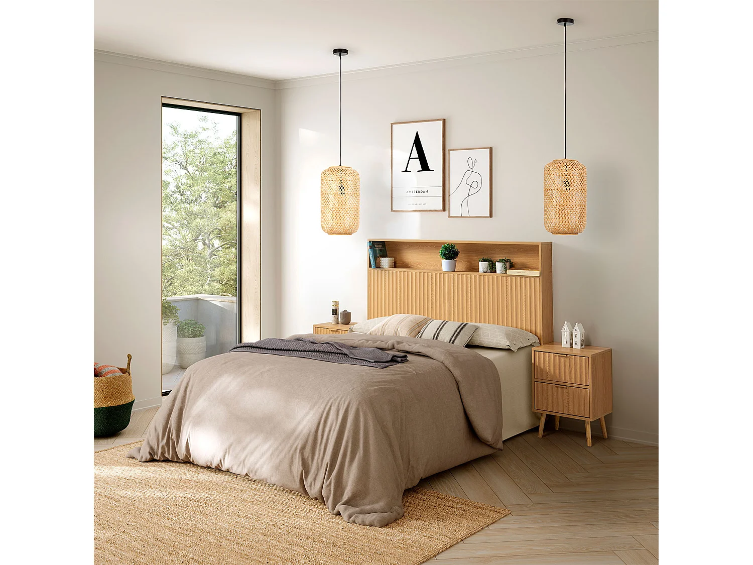 Tête de lit Lluvia 145 cm avec ragnament couleur Chêne