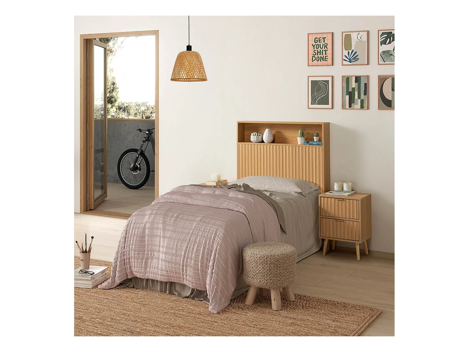 Cabecero de cama Lluvia 95 cm con almacenamiento color Roble