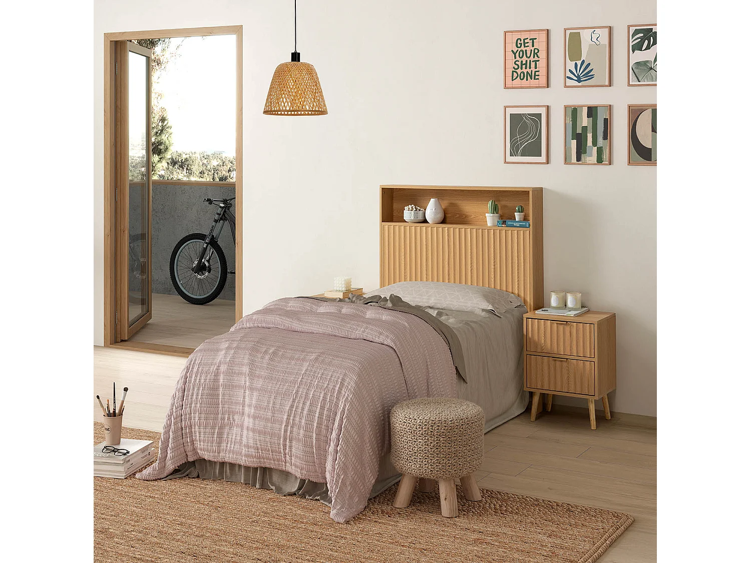 Tête de lit Lluvia 95 cm avec ragnament couleur Chêne