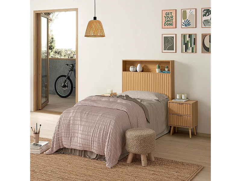 Kolumna zagłówka Lluvia 95 cm z półką w kolorze dębu.