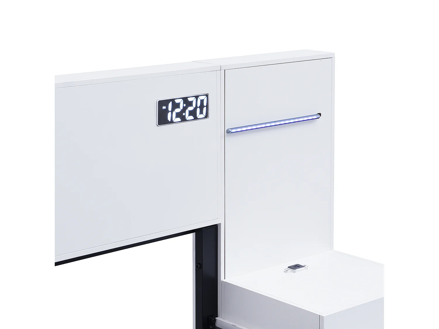 Lit adulte en bois 160x200 cm - avec 2 tables de chevet - avec port de chargement USB, haut-parleur Bluetooth et horloge numérique - Blanc