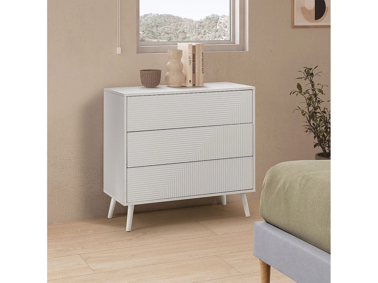 Kommode Telmo 3 schubladen Weiß