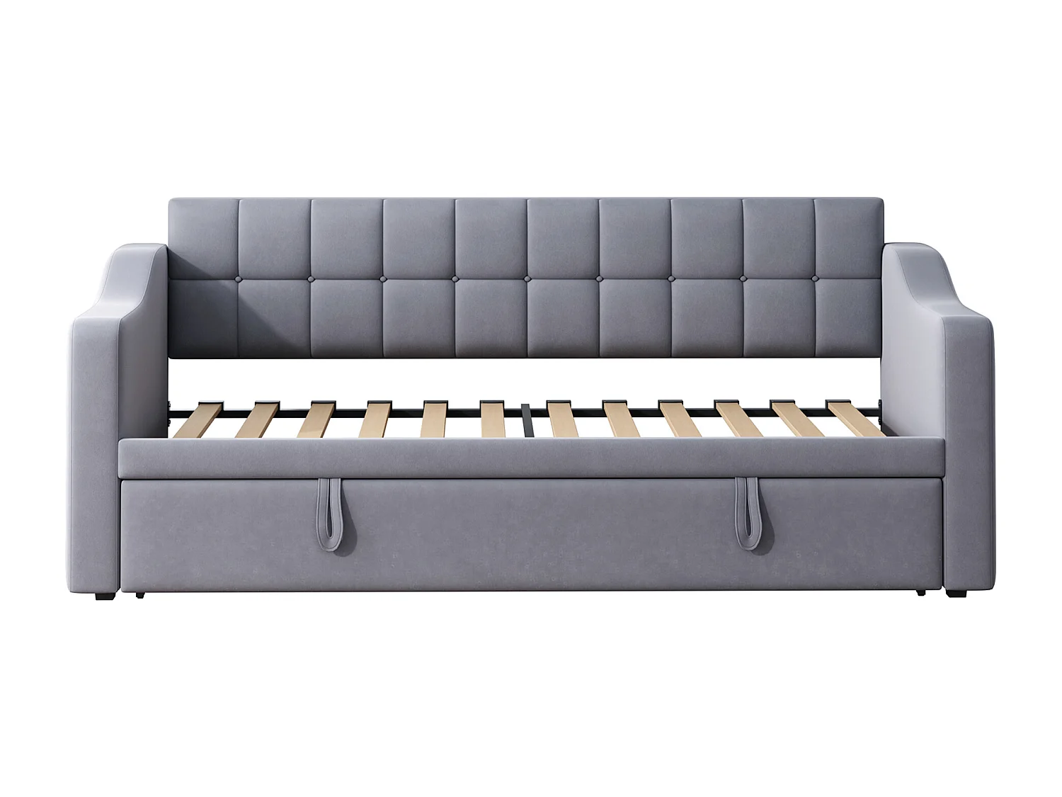 Canapé-lit capitonné 90/180x190 cm - velours - avec prise de courant - poche de rangement - Gris (matelas non inclus)
