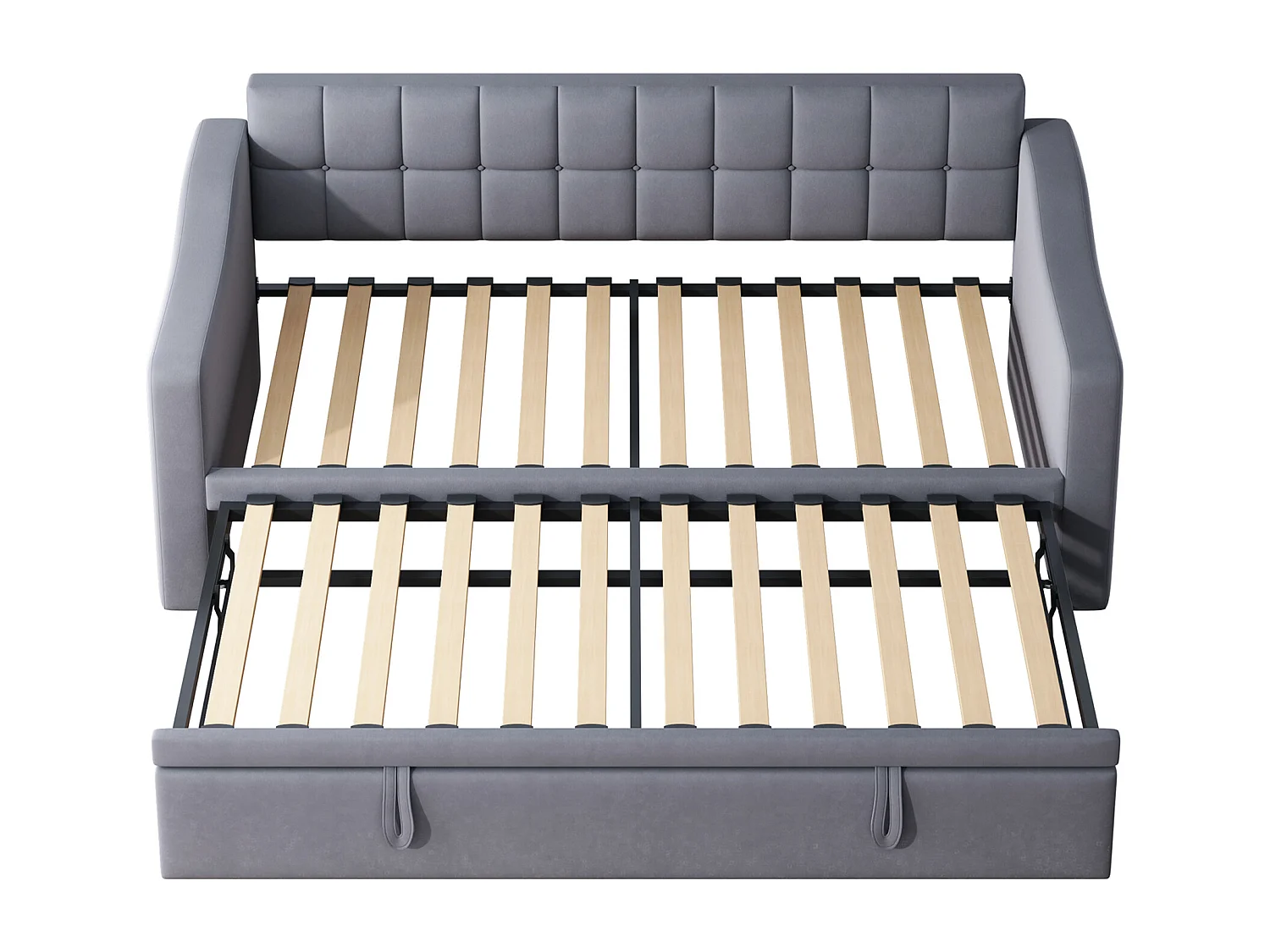 Canapé-lit capitonné 90/180x190 cm - velours - avec prise de courant - poche de rangement - Gris (matelas non inclus)