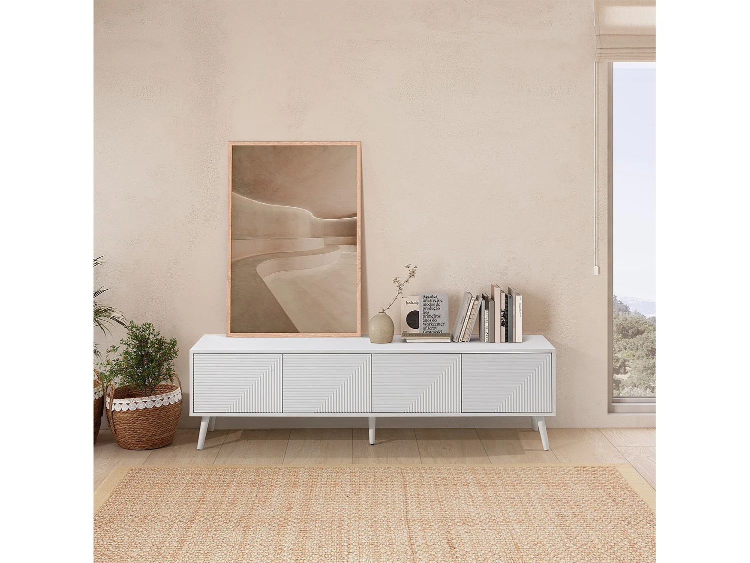 Meuble Tv Telmo 4 portes couleur Blanc 160 cm