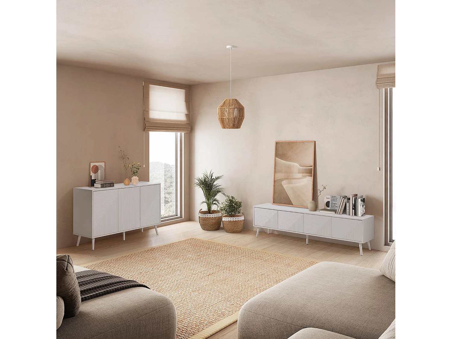 Meuble Tv Telmo 4 portes couleur Blanc 160 cm