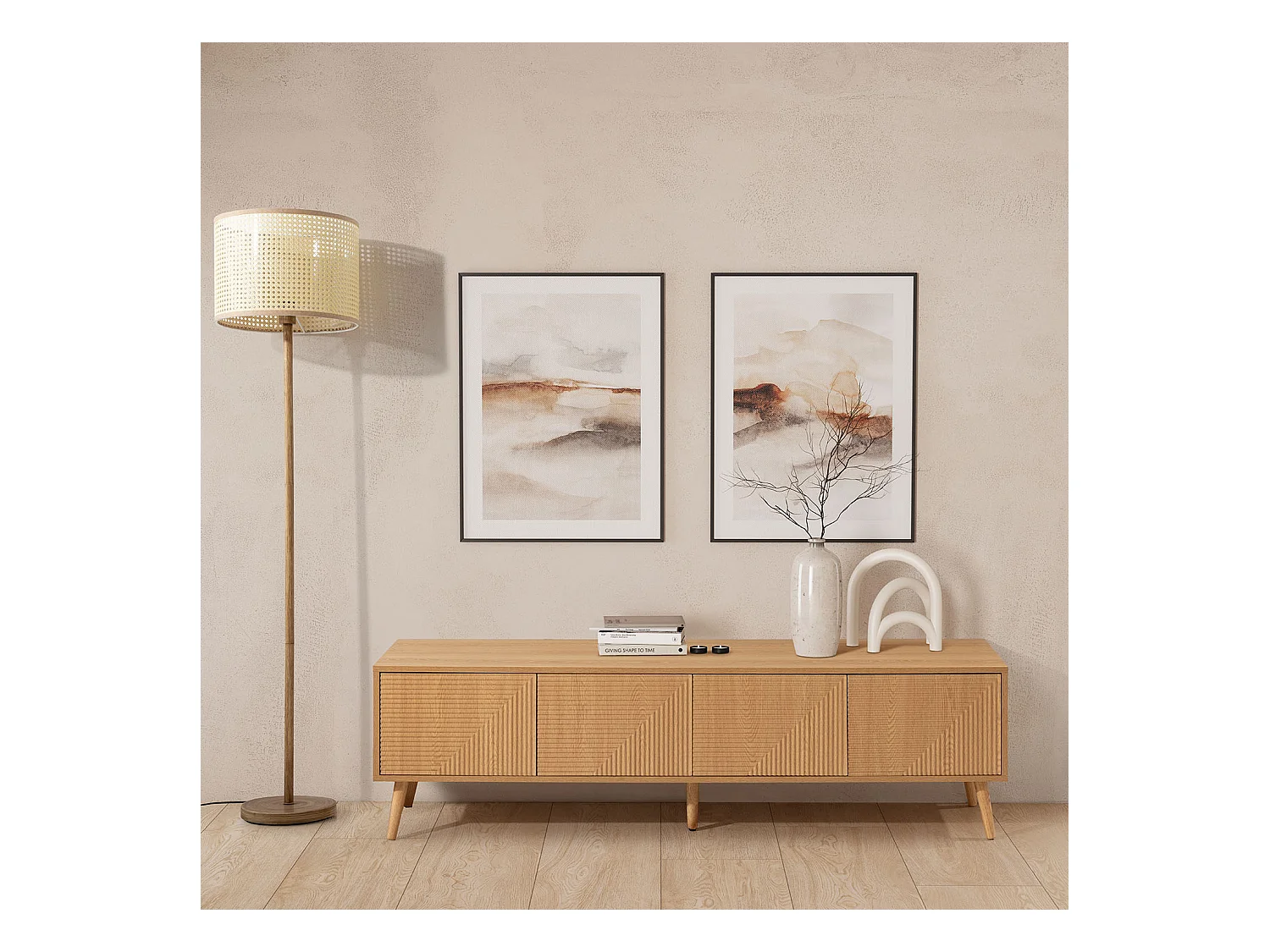 Meuble Tv Telmo 4 portes couleur Chêne 160 cm