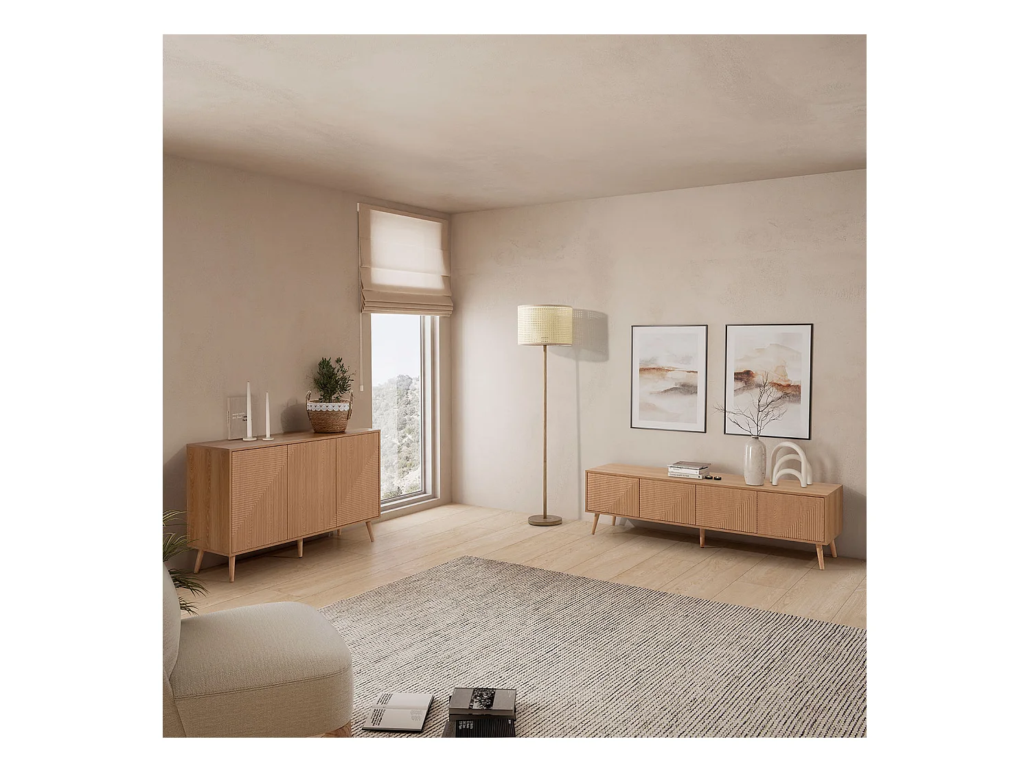 Meuble Tv Telmo 4 portes couleur Chêne 160 cm