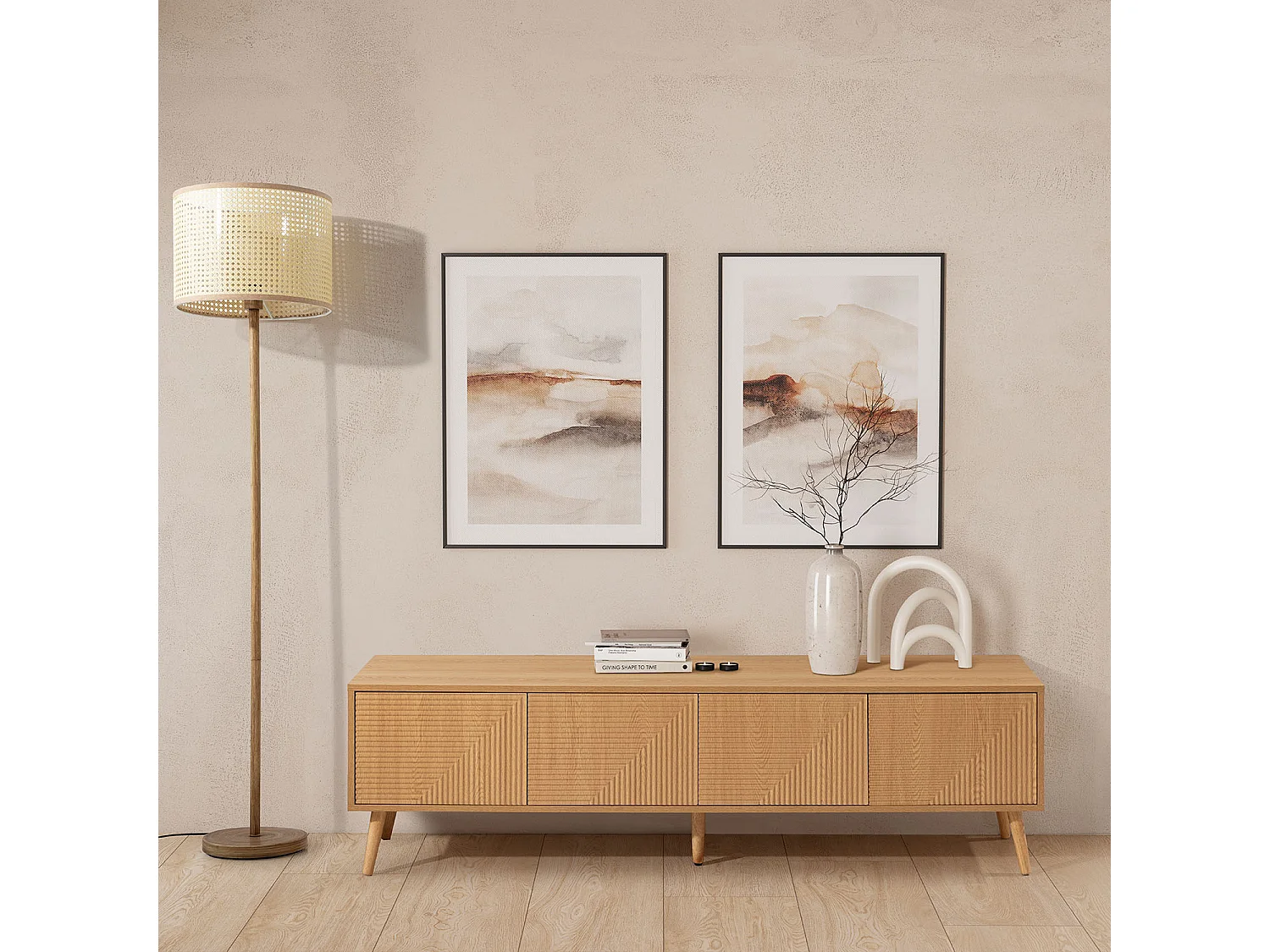 Meuble Tv Telmo 4 portes couleur Chêne 160 cm