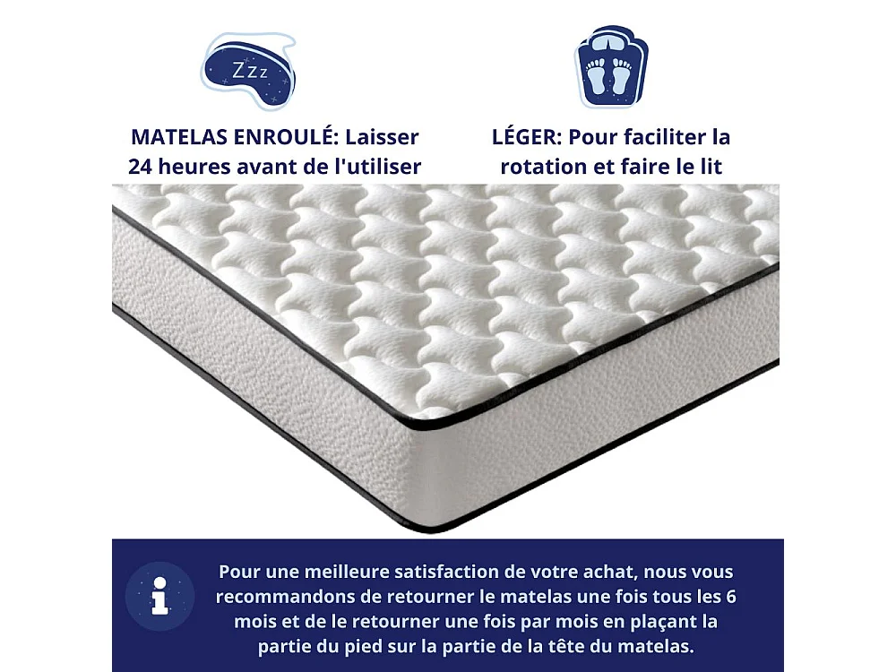 Pack de 2 Matelas Mousse 90x200 - Ferme - Réversible - Côté Été/hiver - H15 Cm