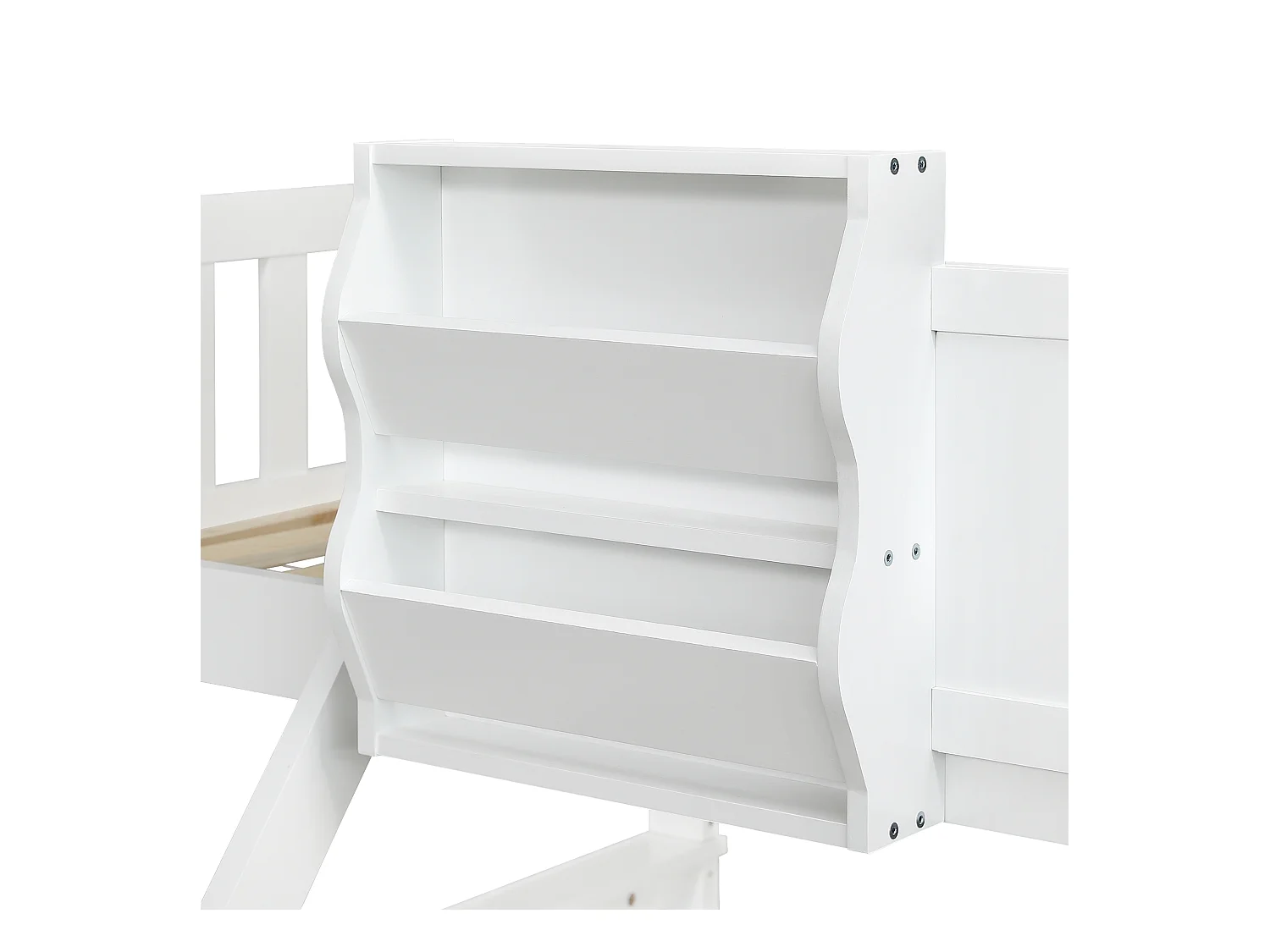 Litera 90x200cm + 120x200cm - madera maciza - con barandilla - con diseño de tejado - Blanco + Azul