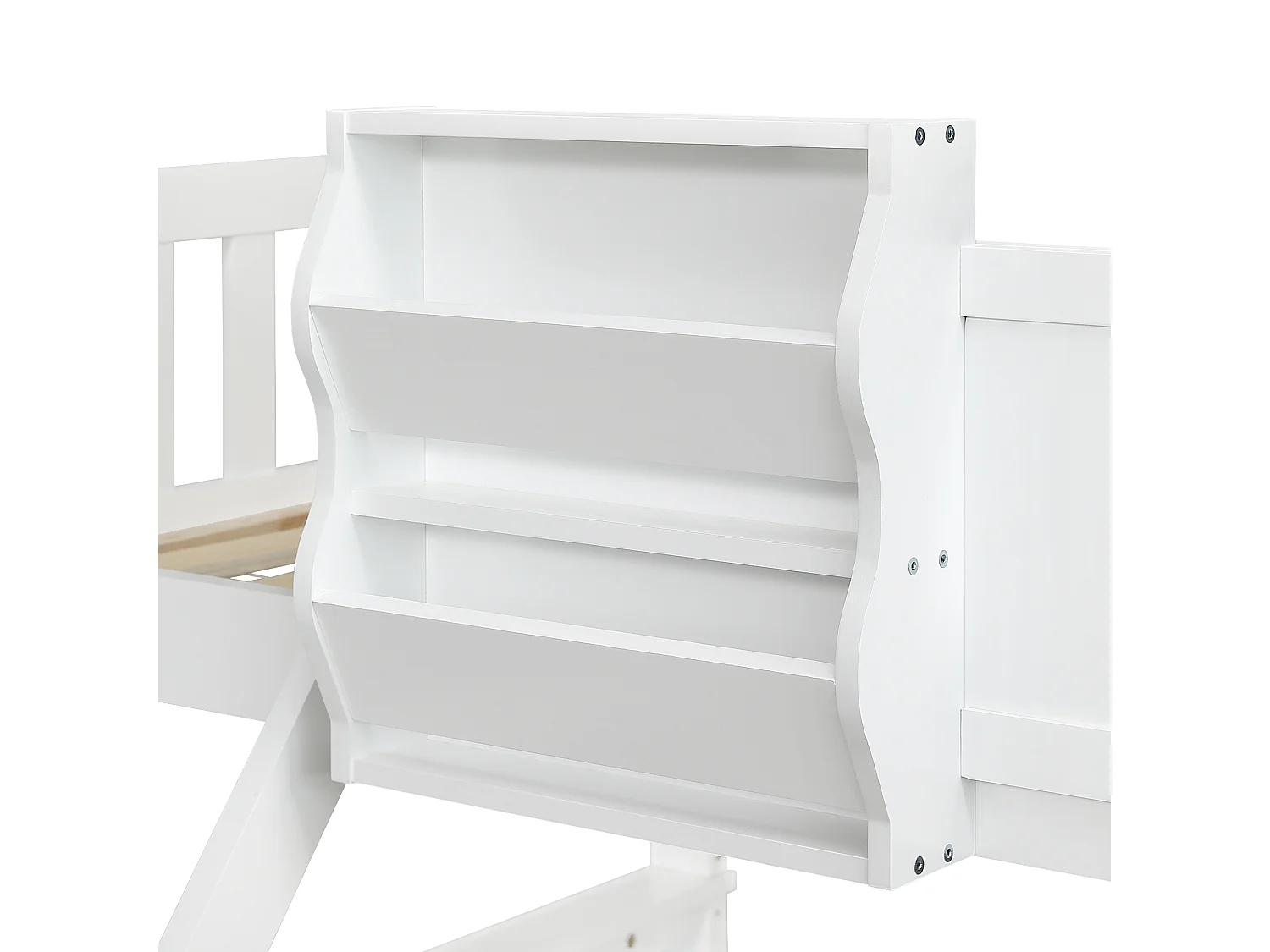 Lit superposé 90x200cm + 120x200cm - bois massif - avec garde-corps - avec forme de toit- Blanc + Bleu