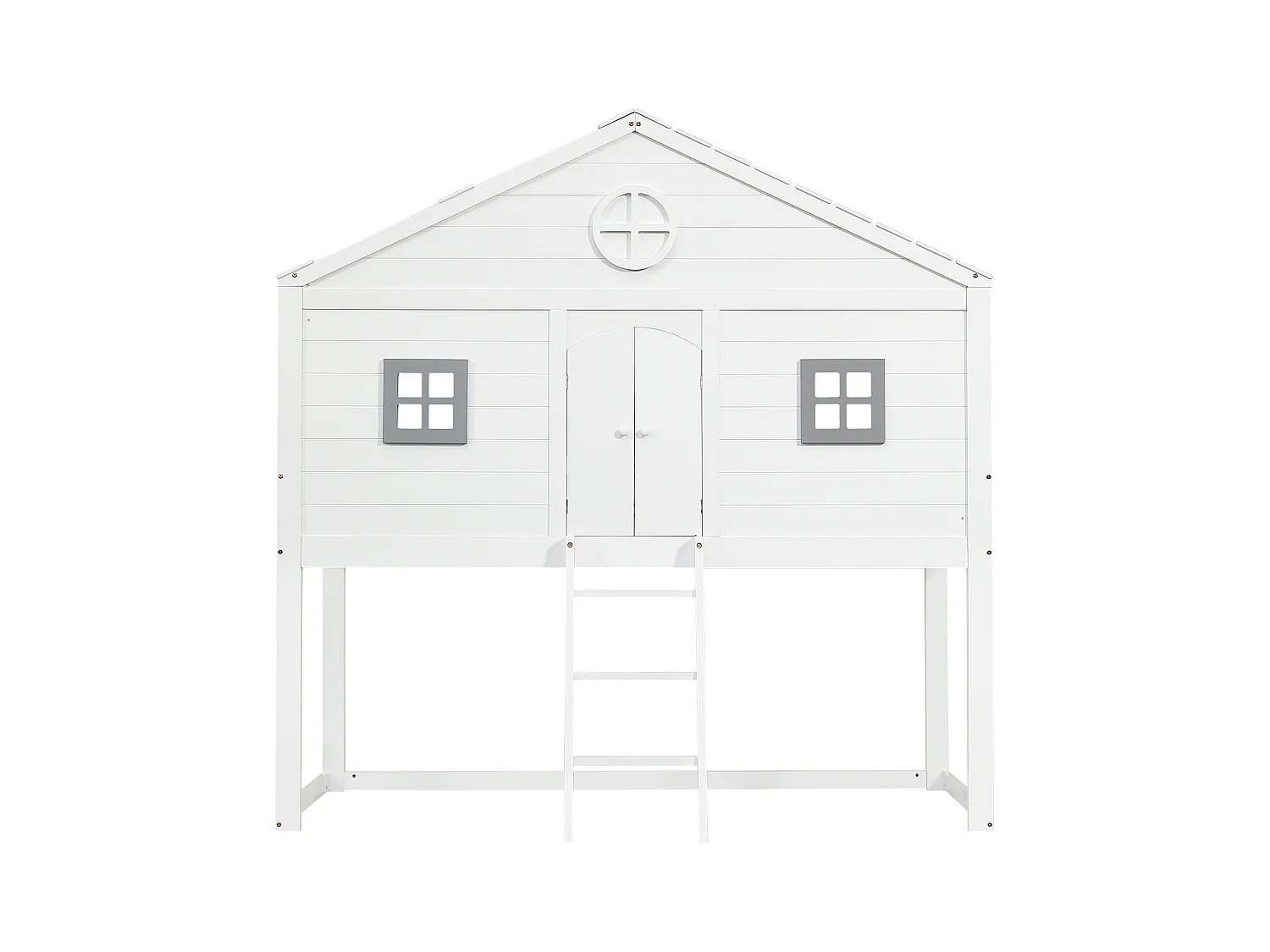 Łóżko piętrowe 90x200 cm z litego drewna - z drabinką - w kształcie dachu - Białe