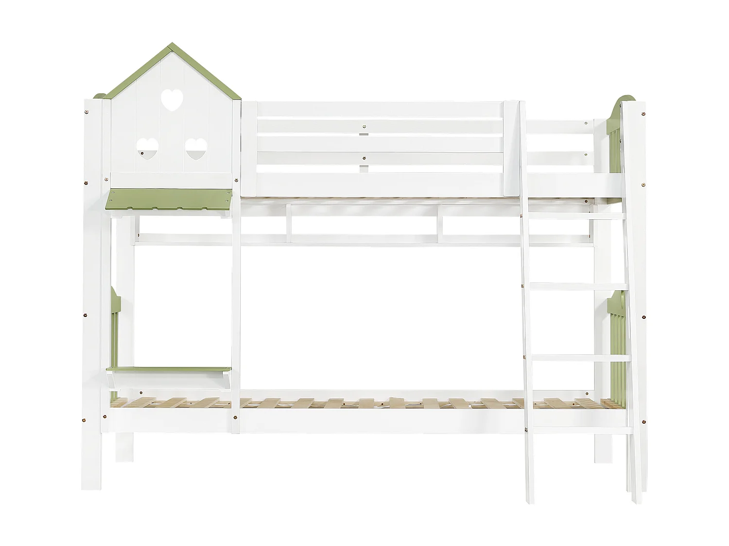 Lit superposé 90x200cm en bois massif - design unique - Blanc + Vert