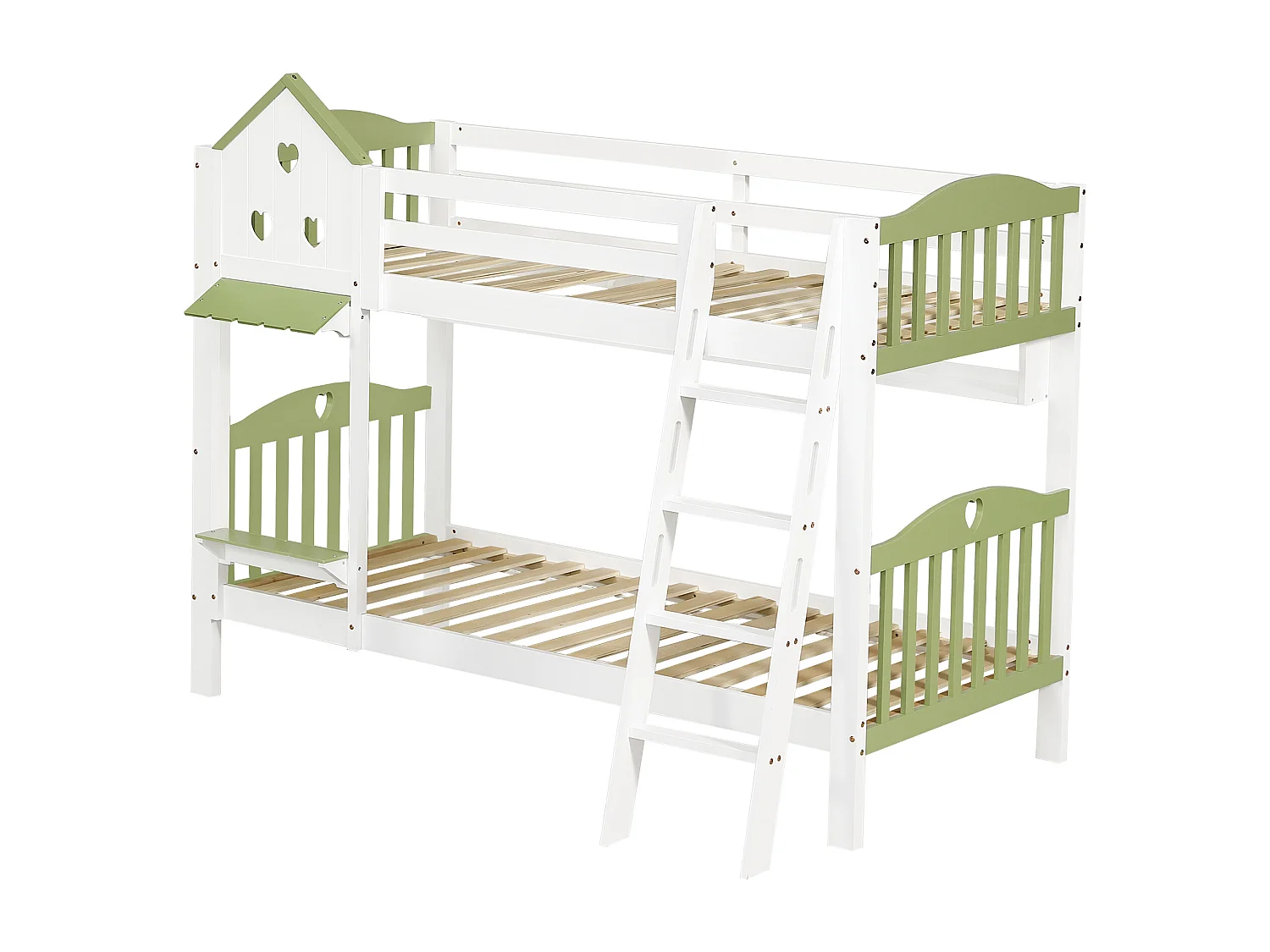 Lit superposé 90x200cm en bois massif - design unique - Blanc + Vert