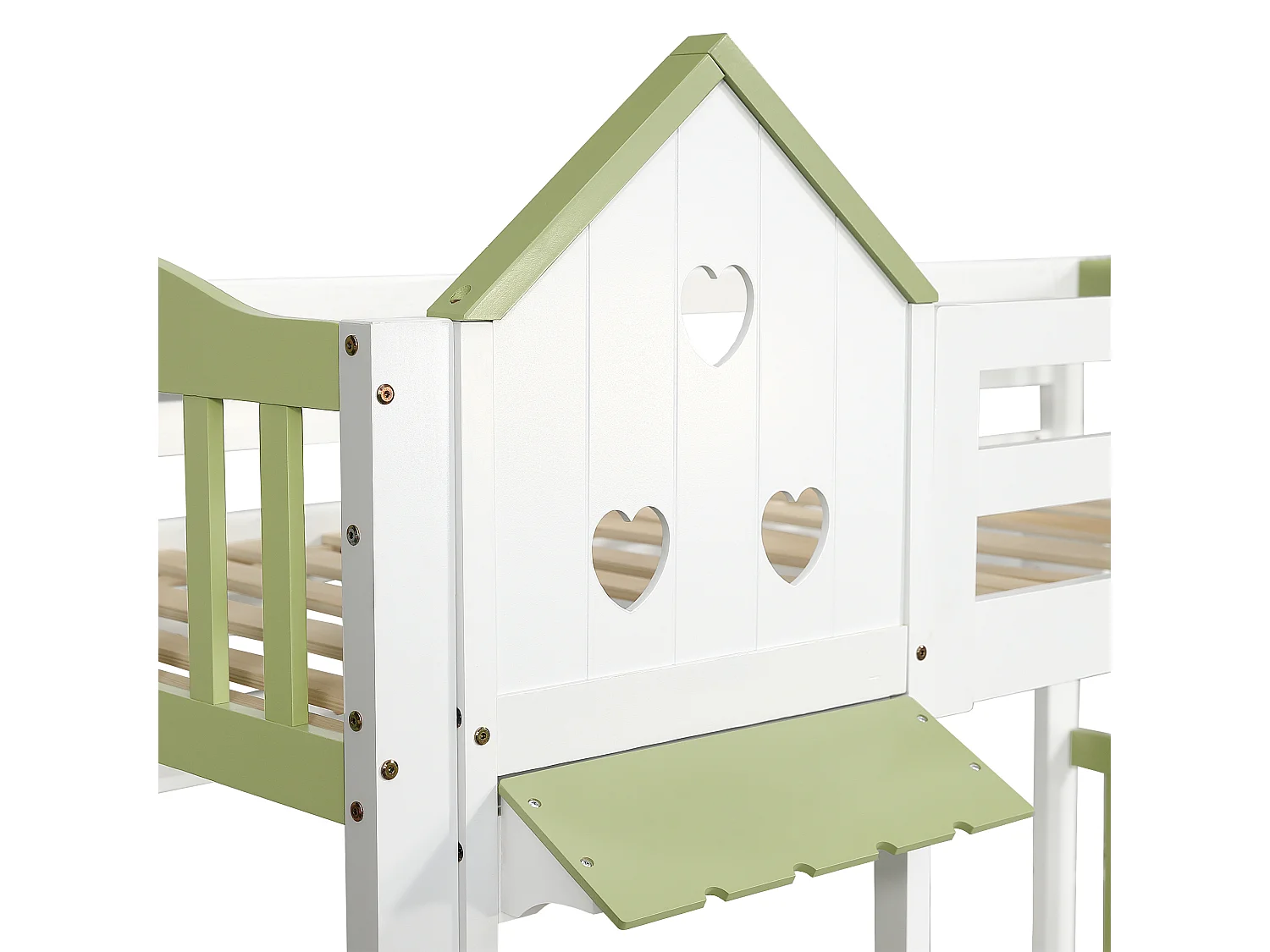 Lit superposé 90x200cm en bois massif - design unique - Blanc + Vert