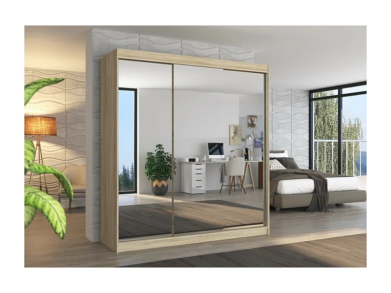 Armoire Augustin (200cm)/Portes coulissantes et miroir/Sonoma