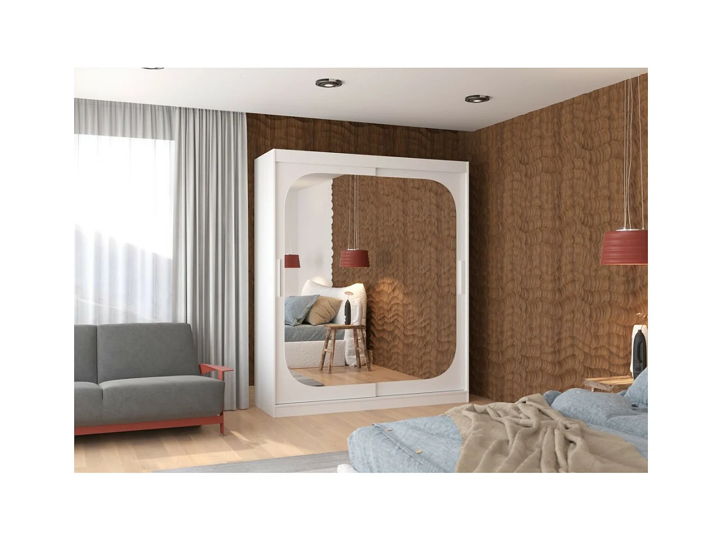 Armadio Aria (180cm)/Ante scorrevoli/Specchio/Bianco