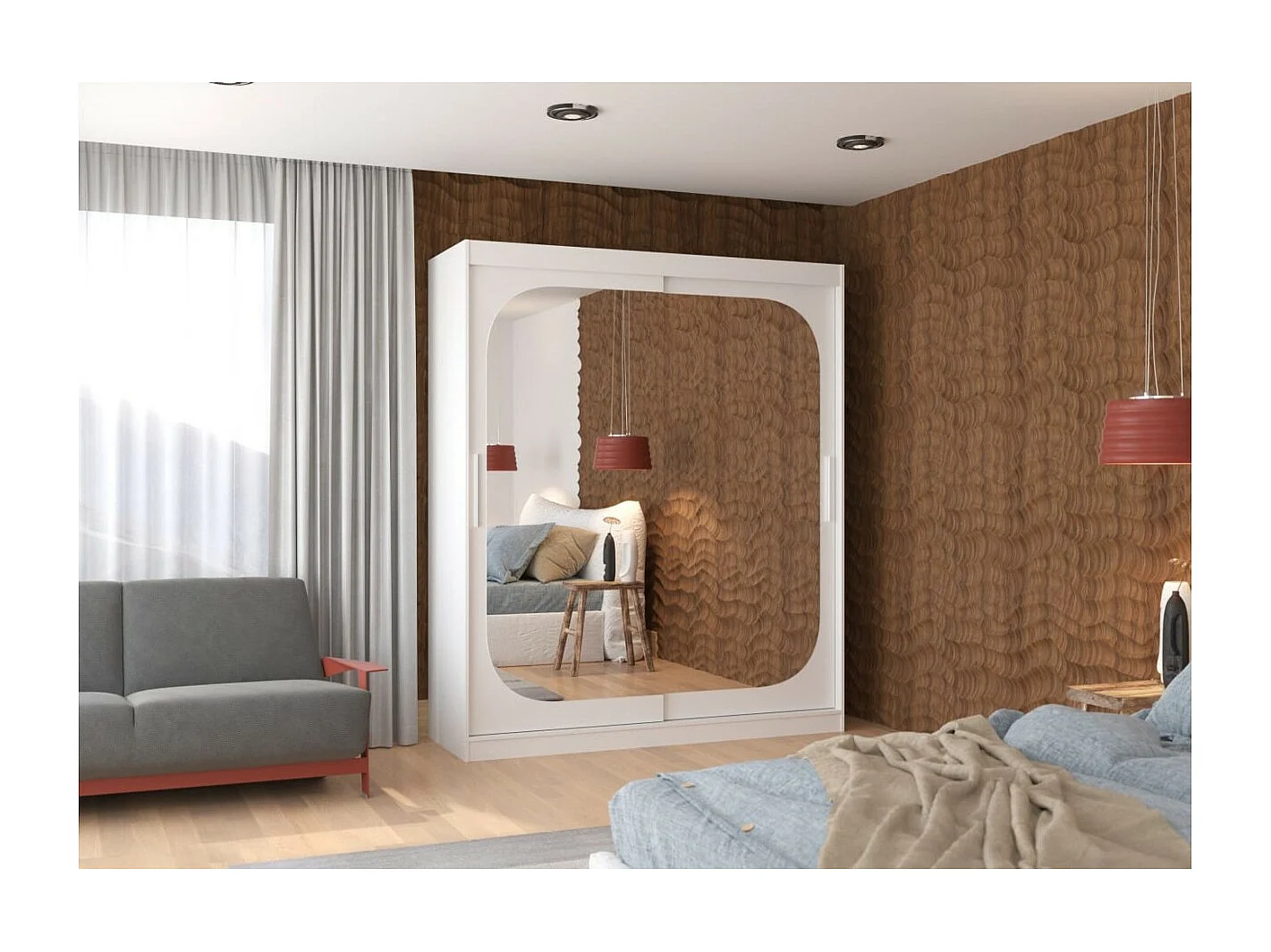 Kleiderschrank Aria (180cm))/Schiebetüren/Spiegel/Weiss