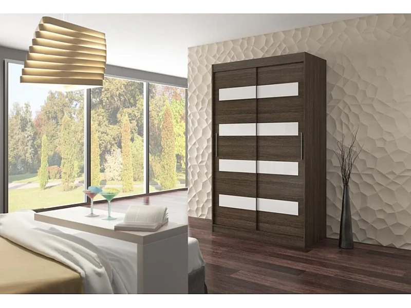 Armoire Martino (150 cm)/Portes coulissantes/Blanc Marron