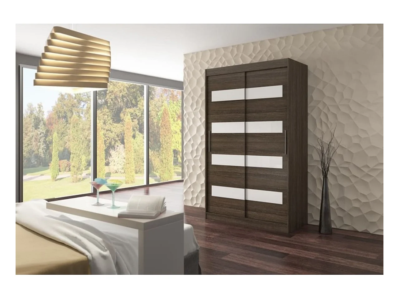Kleiderschrank Martino (150cm)/Schiebetüren/Weiss Braun