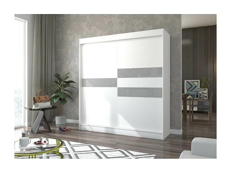 Armoire Tatia (200cm)/Portes coulissantes/Blanc&Gris