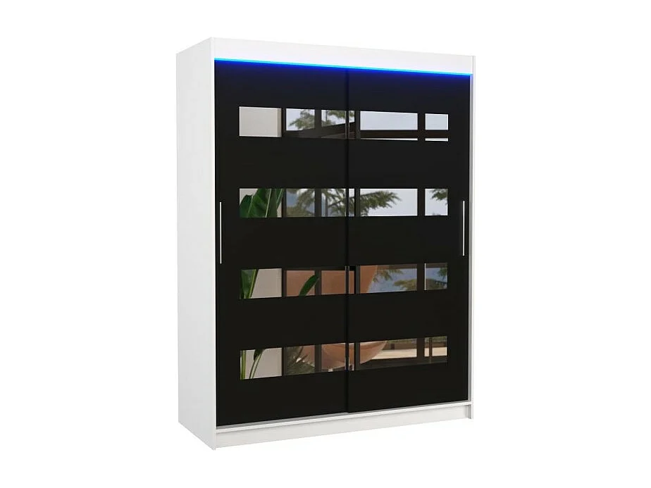 Kleiderschrank Baltex (150cm)/Schiebetüren/Spiegel&LED/Weiss Schwarz