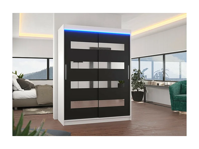 Kleiderschrank Baltex (150cm)/Schiebetüren/Spiegel&LED/Weiss Schwarz