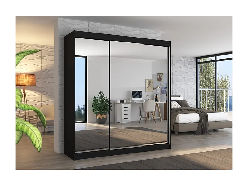 Armoire Augustin (200cm)/Portes coulissantes et miroir/Noir