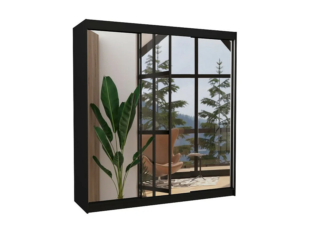 Armoire Augustin (200cm)/Portes coulissantes et miroir/Noir