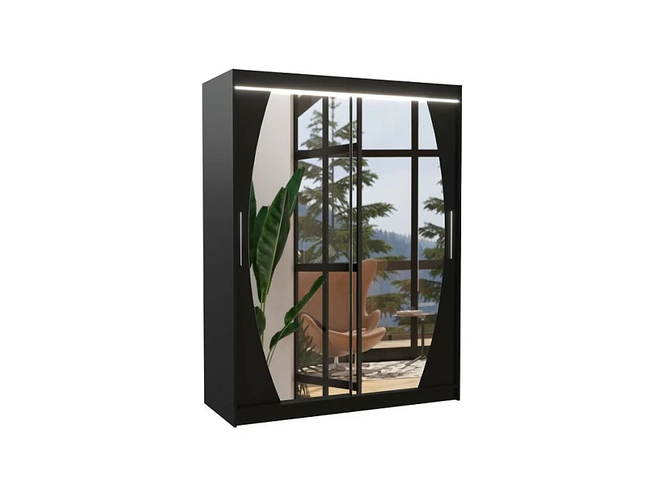 Armadio Alan (150cm)/Ante scorrevoli/Specchio e LED/Nero