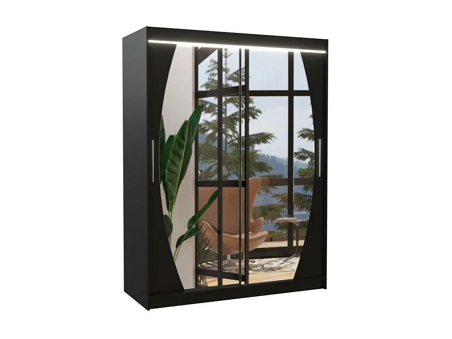 Armoire Alan (150 cm)/Portes coulissantes/Miroir et LED/Noir