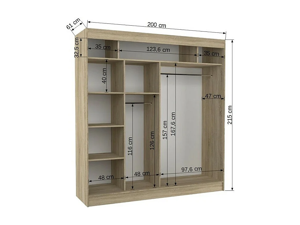Kleiderschrank Karin (200cm)/Schiebetüren/Schwarz&Weiss
