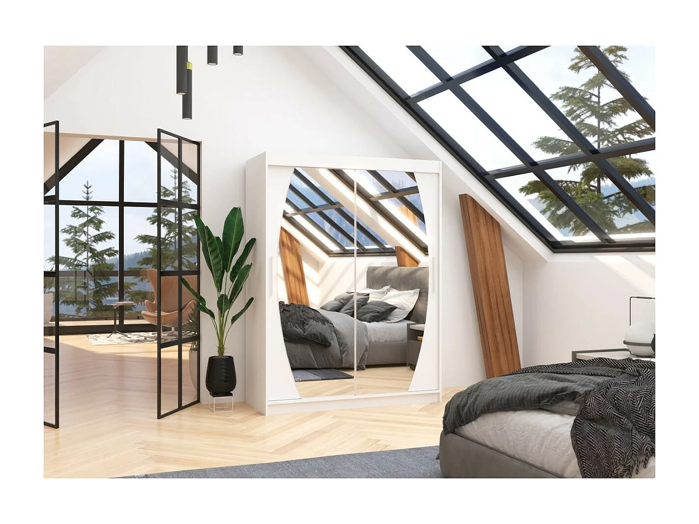 Armoire Alan (150 cm)/Portes coulissantes et miroir/Blanc