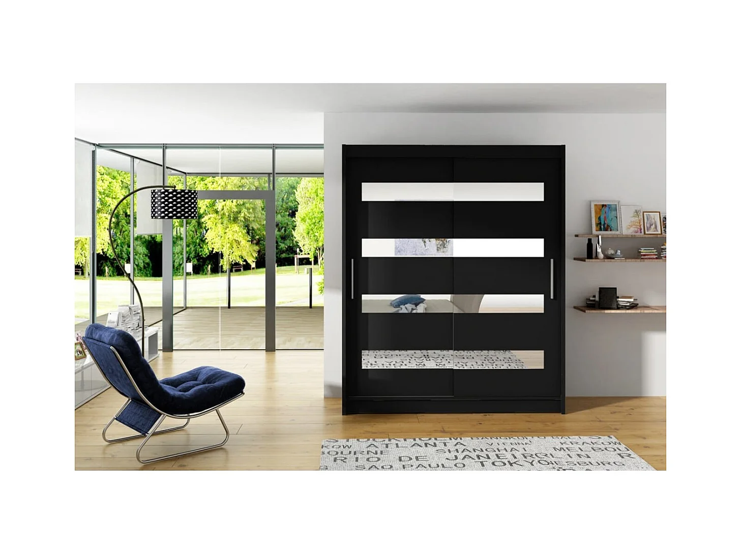 Armoire Baltex (150 cm)/Portes coulissantes/Miroir/Noir