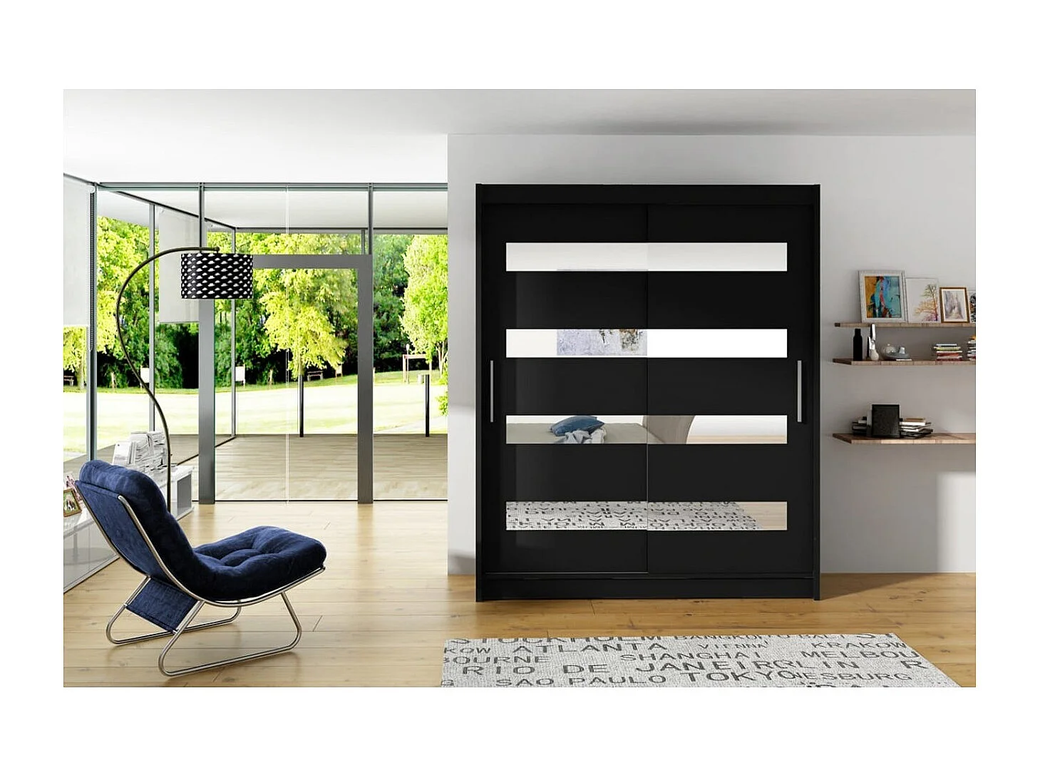 Armoire Baltex (150 cm)/Portes coulissantes/Miroir/Noir