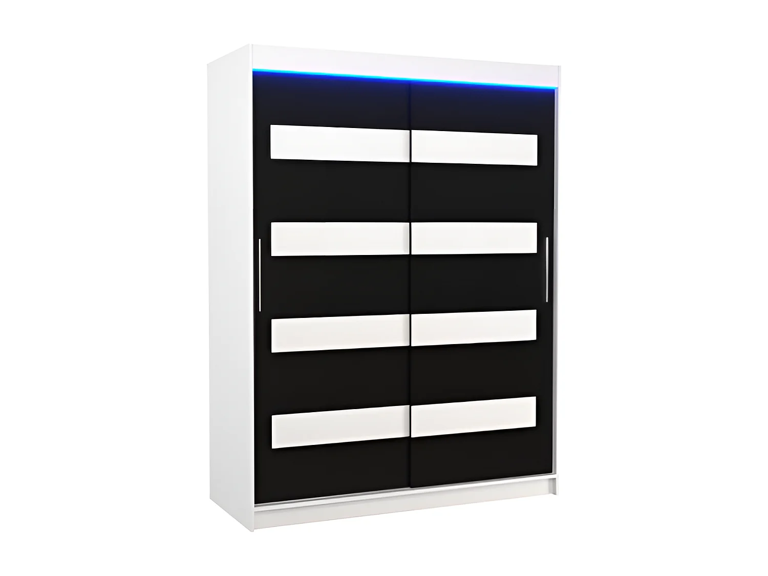 Armoire Martino (150 cm)/Portes coulissantes et LED/Blanc Noir