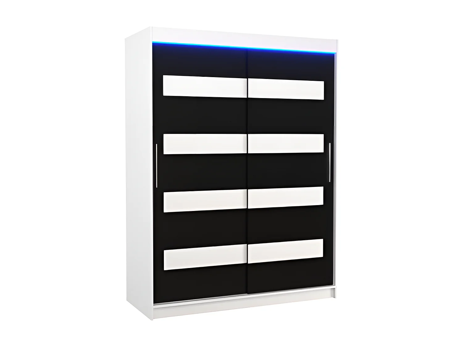 Armoire Martino (150 cm)/Portes coulissantes et LED/Blanc Noir