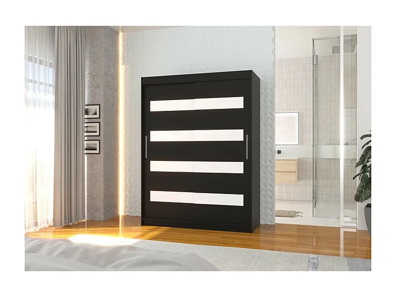 Armadio Martino (150cm)/Ante scorrevoli/Nero Bianco