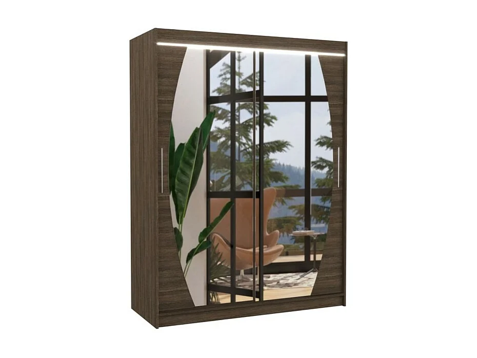 Armadio Alan (150cm)/Ante scorrevoli/Specchio e LED/Marrone