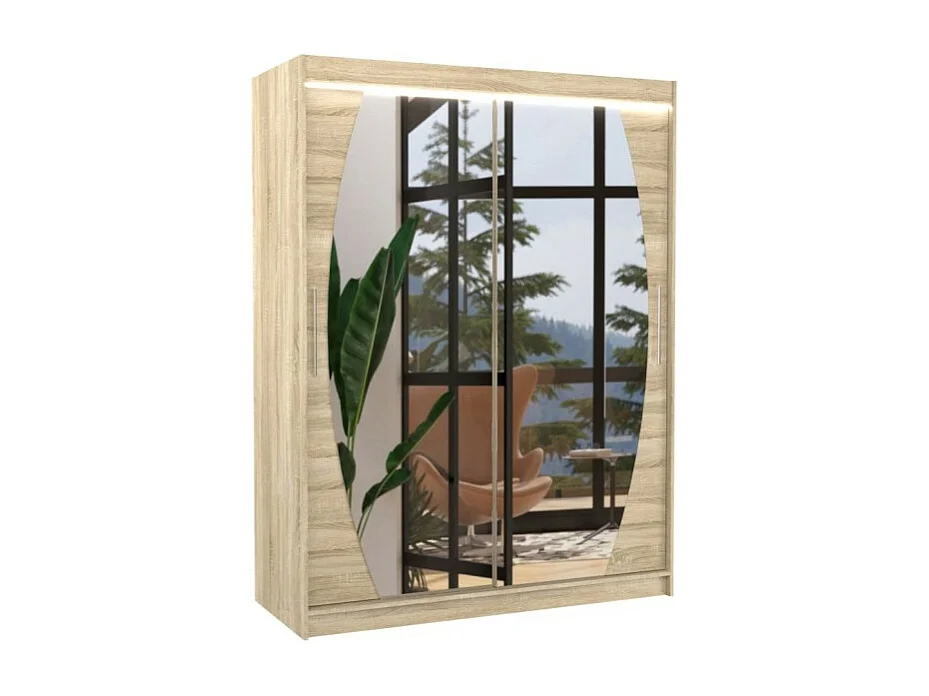 Kleiderschrank Alan (150cm)/Schiebetüren/Spiegel&LED/Sonoma